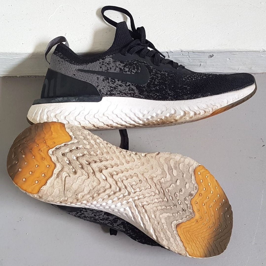 In Vogue Nike Epic React Flyknit Sneakers US 7.5 UK 6.5 EU 40.5 NIKE Black and Grey Model Designer Shoes Original Running Gym Workout Active Lifestyle Cult Street Fashion Pop Culture Hip Hop