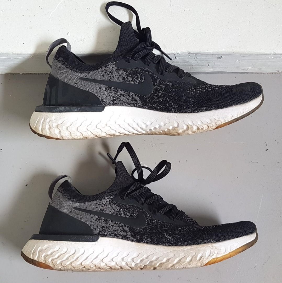 In Vogue Nike Epic React Flyknit Sneakers US 7.5 UK 6.5 EU 40.5 NIKE Black and Grey Model Designer Shoes Original Running Gym Workout Active
