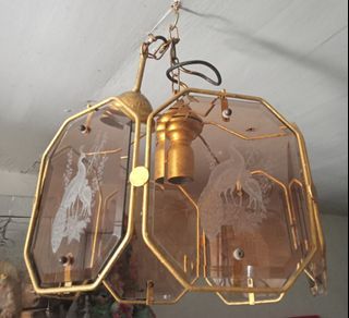 Italian Hanging Lamp w/ Embossed Peacock Design