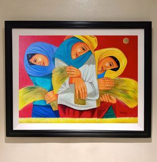 LUCKY PALAY HARVEST 29 x 23 inches OIL ON CANVAS Painting with Wood Frame, Ready to Hang