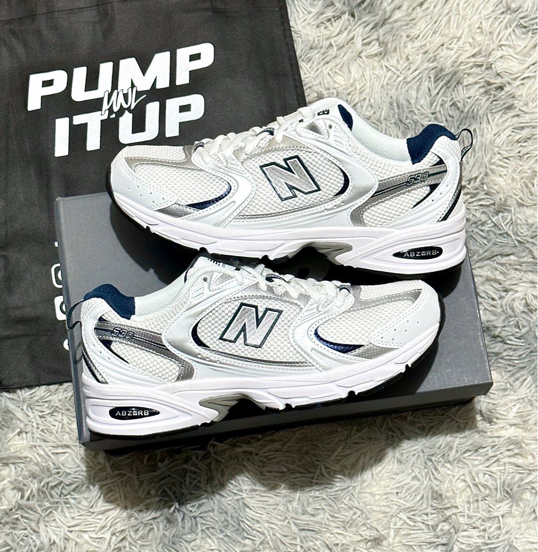New Balance 530 White Silver Navy (Category: Sneakers) located in Quezon City. Submitted by pumpitupmnl (Listing ID 1302368392, Image 1). Description: New Balance 530 ‘White Silver Navy’ All BNDS / Complete. Size: 4 - 11 US (Mens) Price: ₱5,495 - ₱6,495 📍North Caloocan / Quezon City FB and IG: @pumpitupmnl Unli vouch and lc. .