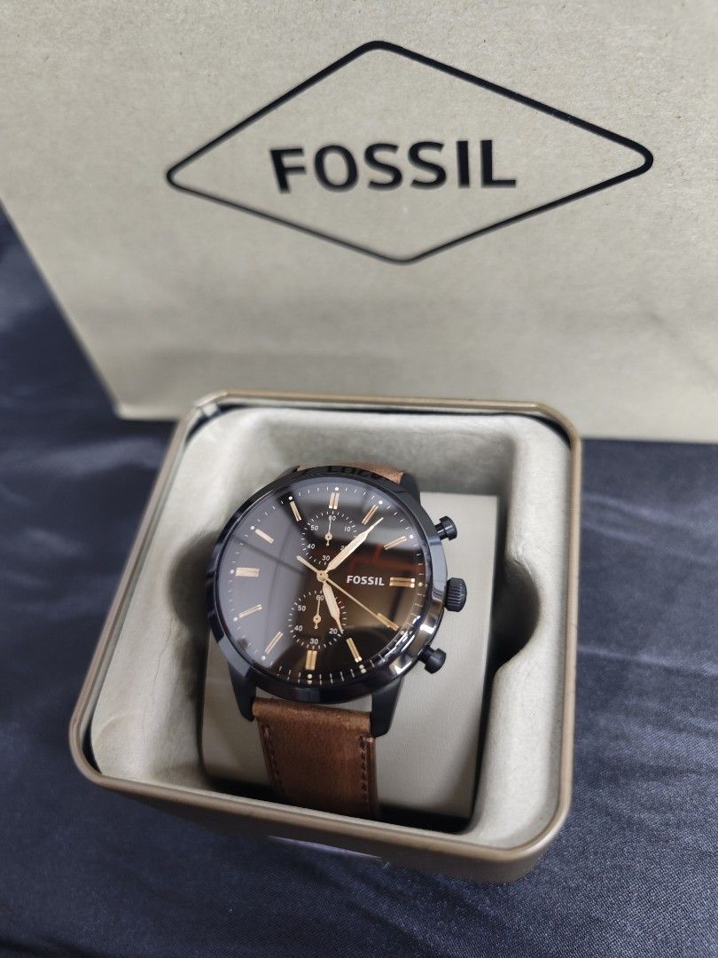 Townsman 44mm chronograph gray leather watch outlet