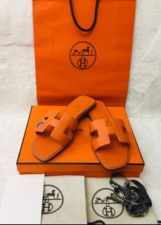 *ONHAND!* Authentic Hermes Orans Epsom All Orange Sandals Size US 8 (24.5cm insole)