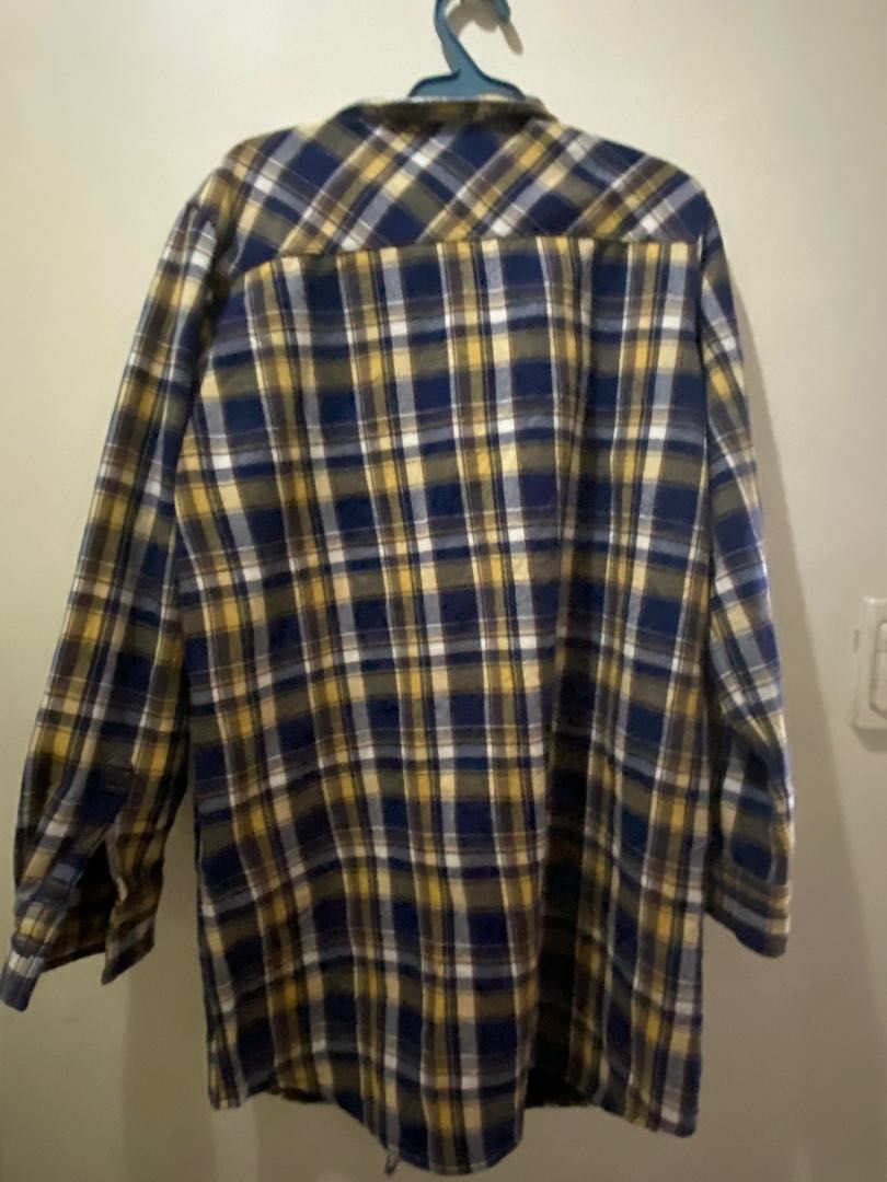 Yellow and Purple Plaid Double lined Buttondown (Category: Longsleeves) located in Pasig City. Submitted by cootgoat (Listing ID 1302324439, Image 3). Description: - no tag but fits medium to semi xl - best fits large frame - thrifted helping tags: plaid, gingham, checkered, plus size, blazer.