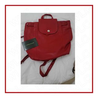 Pliage Red Leather Longchamp Backpack