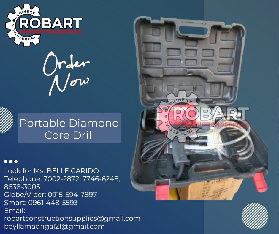 Portable Diamond Core Drill (Category: Construction Tools & Equipment) located in Manila. Submitted by bellarobart (Listing ID 1302261111, Image 1). Description: Portable Diamond Core Drill Brand: Titan 𝑹𝑶𝑩𝑨𝑹𝑻 𝑪𝑶𝑵𝑺𝑻𝑹𝑼𝑪𝑻𝑰𝑶𝑵 𝑺𝑼𝑷𝑷𝑳𝑰𝑬𝑺 #RobartConstructionSupplies #robartph #constructionmaterials #industrialsupply Office Address: 1405 Yuseco St. Sta Cruz Manila SEND US MESSAGE FOR INQUIRIES ‼️‼️ 🔵100% Trusted Supplier 🔵Comp