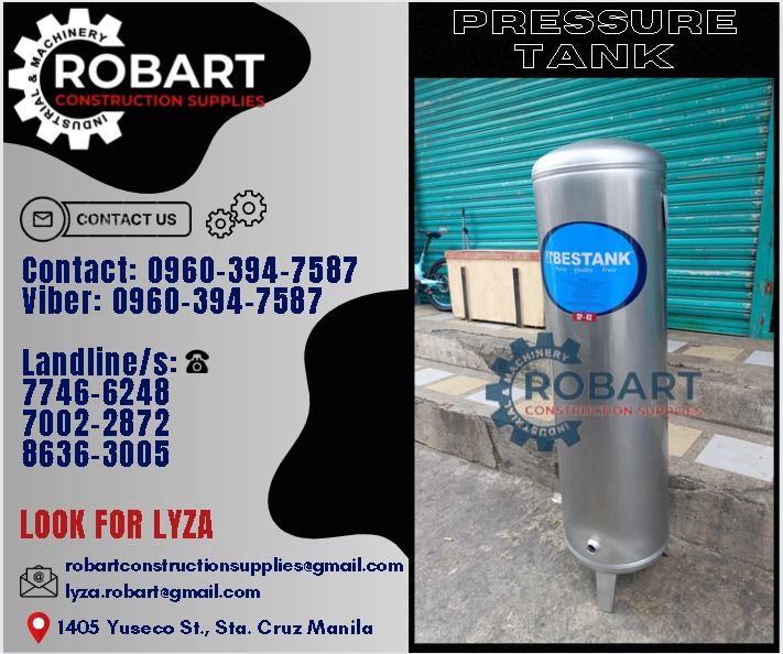 Stainless Pressure Tank (Category: Construction Tools & Equipment) located in Manila. Submitted by lyzarobart1999 (Listing ID 1302271835, Image 1). Description: Stainless Pressure Tank Machine Weld Model: SP-42 𝐒𝐄𝐍𝐃 𝐔𝐒 𝐌𝐄𝐒𝐒𝐀𝐆𝐄 𝐅𝐎𝐑 𝐈𝐍𝐐𝐔𝐈𝐑𝐈𝐄𝐒 ‼️ 0 9 6 7 3 8 1 8 2 2 7 0 9 6 0 3 9 4 7 5 8 7 𝐋𝐚𝐧𝐝𝐥𝐢𝐧𝐞 𝐍𝐮𝐦𝐛𝐞𝐫𝐬: 𝟕 𝟕 𝟒 𝟔 - 𝟔 𝟐 𝟒 𝟖 / 𝟕 𝟎 𝟎 𝟐 - 𝟐 𝟖 𝟕 𝟐 / 𝟖 𝟔 𝟑 𝟔 - 𝟑 𝟎 𝟎 𝟓 𝐋𝐎𝐎𝐊 𝐅𝐎𝐑 𝐋𝐘𝐙