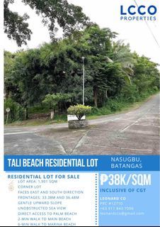 TALI BEACH RESIDENTIAL LOT NASUGBU BATANGAS FOR SALE