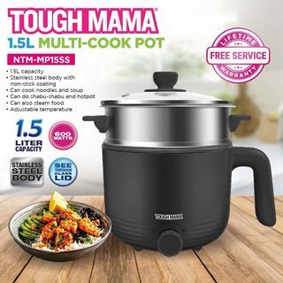 Tough Mama NTM-MP15SS Multipot 1.5L Multicooker Non-Stick Pot Electric Rice Cooker Hotpot