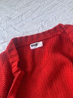 Vintage Giordano Ladies Red Body Hugging Knitted Zip up Longsleeve