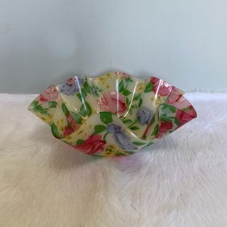 Vintage Multicolor Floral Resin Scallop Bowl