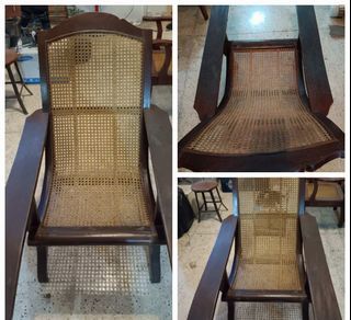 Wooden chair with long armrest