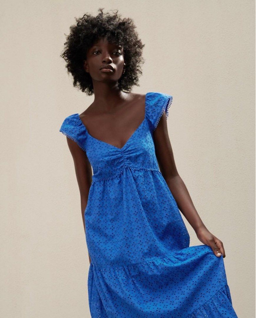 zara embroidered blue dress White Embroidered Midi Dress Smocking Top – FEHRNVI main image 1