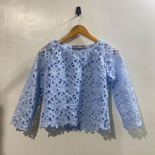 Zara Mesh Floral Crochet Textured See Through Longsleeves Top