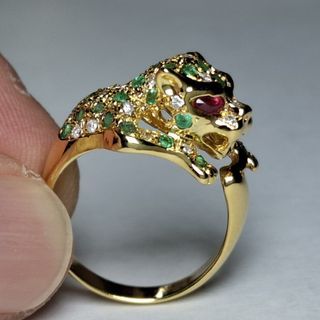 18k Japan Gold Diamond Ruby Emerald Panther Ring