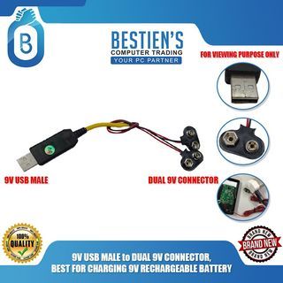 9V USB MALE to DUAL 9V CONNECTOR, BEST FOR CHARGING 9V RECHARGEABLE BATTERY