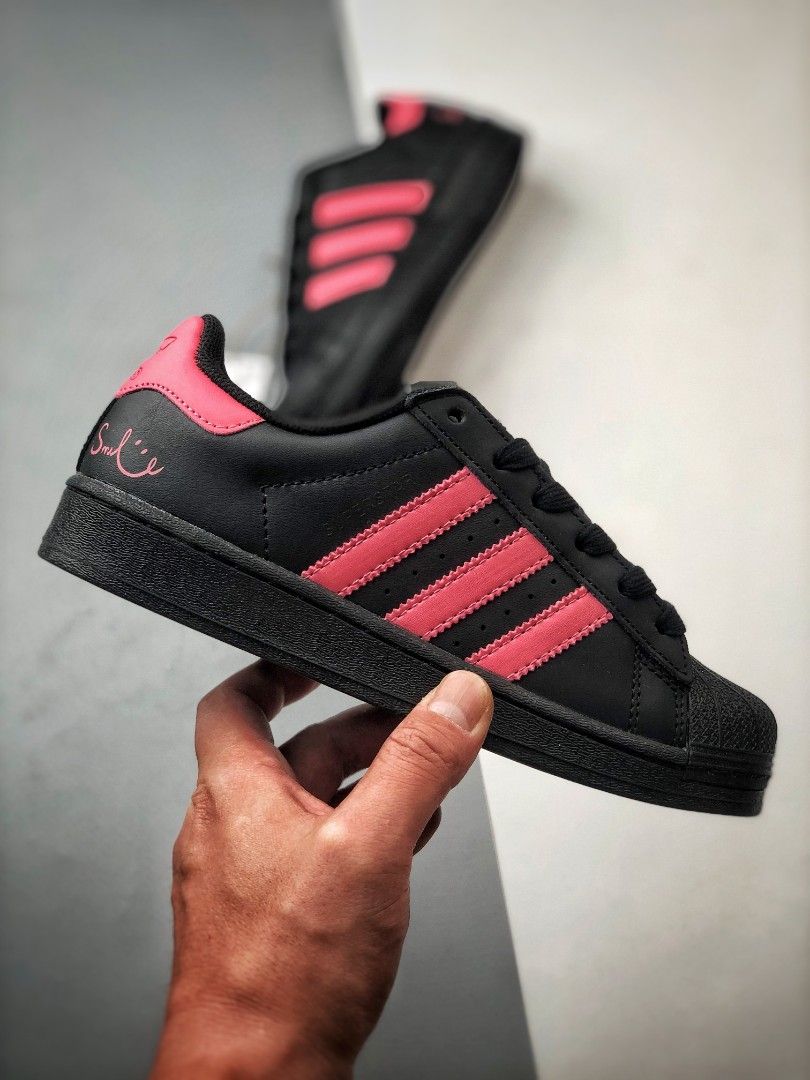 Pink and black adidas sneakers hot sale