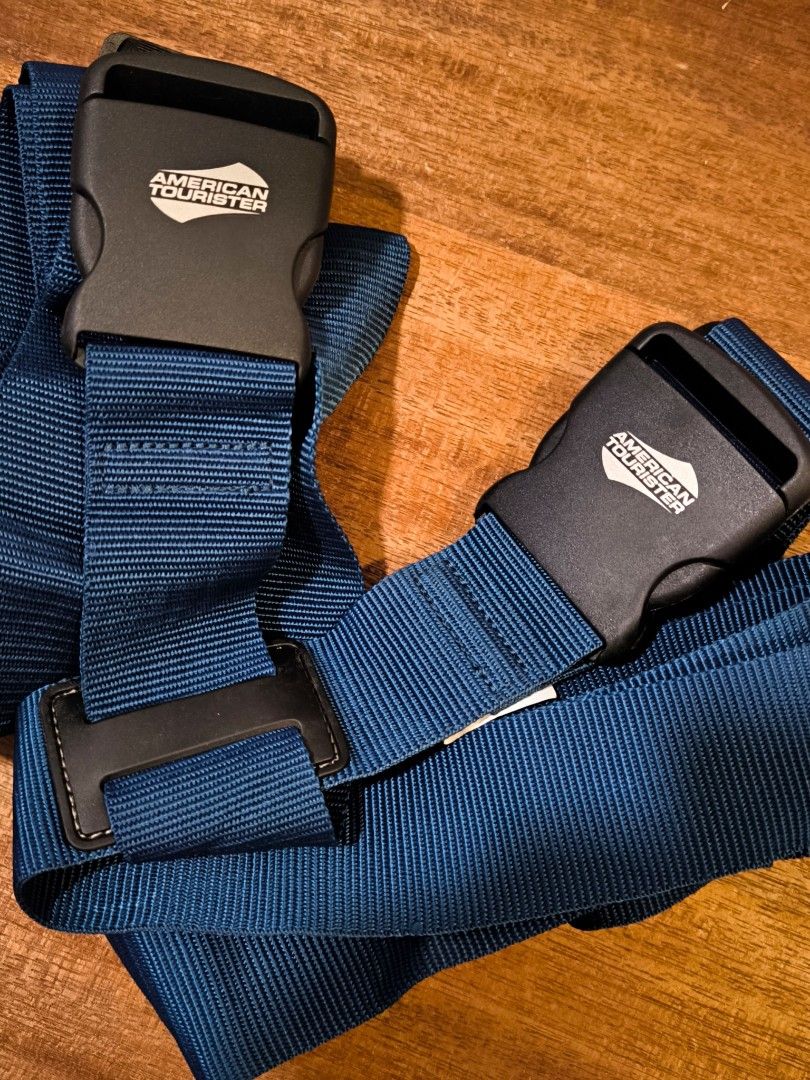 American Tourister 2 Way Luggage Straps Set Blue Color Hobbies Toys Travel Luggages on Carousell