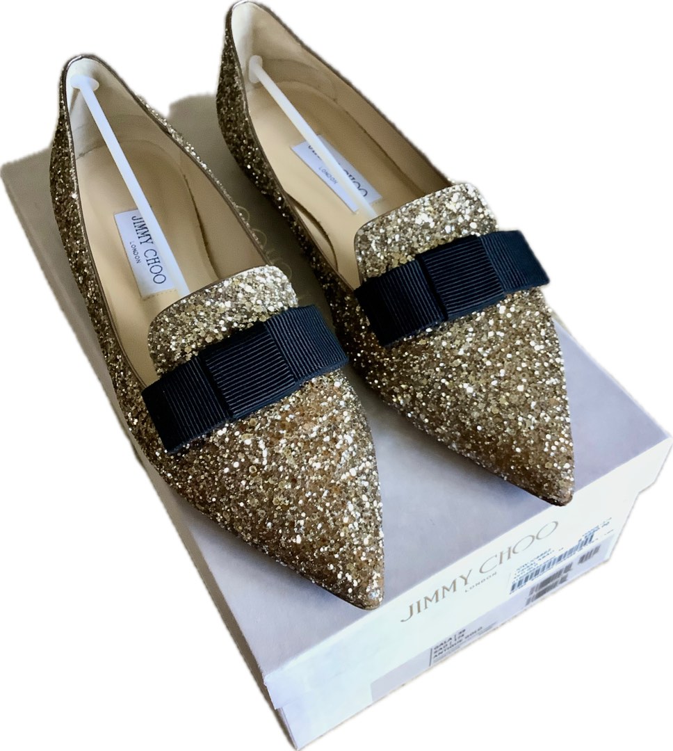 Authentic Jimmy Choo Gala glitter flats antique gold Women s Fashion Footwear Flats on Carousell
