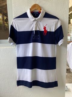 Authentic Polo Ralph Lauren Navy Blue X White Strip Poloshirt big Red Pony for Women’s, dimes is 17 X 28