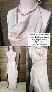 Baby pink cowl neck long gown dress with slit