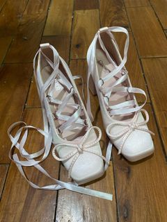 blush pink ribbon heels | size 9