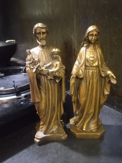 Brass St. Joseph & Mama Mary statue pair display