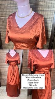 Bronze silk satin long gown dress