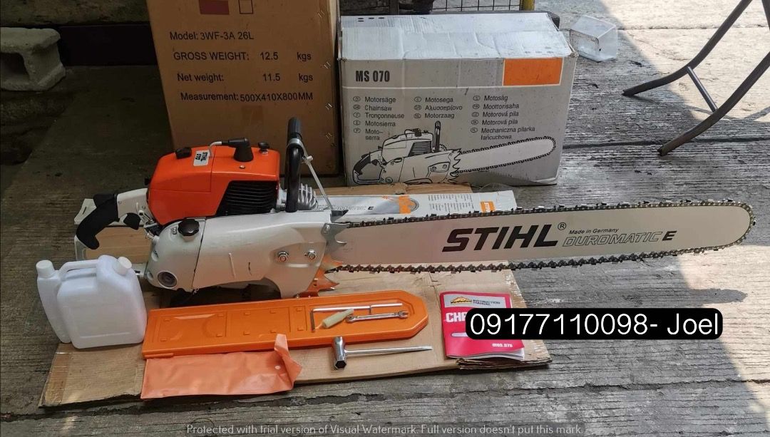 CHAINSAW (Category: Construction Tools & Equipment) located in Manila. Submitted by joeyroque09 (Listing ID 1302464170, Image 3). Description: CHAINSAW SPECS Model: MS5200 2.2kw 45cc Blade size: 22in Model: MS381 3.6kw 72cc Blade size: 25in Model: MS070 4.8kw 104.2cc Blade size: 36in.