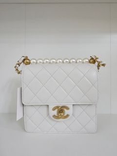 Chanel Mini Chic Pearls White in Calfskin Leather and Aged Gold Hardware Series 29