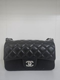 Chanel Mini Rectangle in Black Quilted Lambskin Leather & Silver Hardware (Microchip)