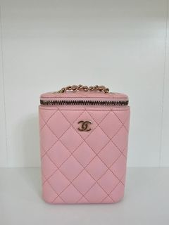 Chanel Mini Vertical Vanity 22c on Chain in Sakura Pink Caviar & Light Gold Hardware Series 31