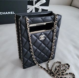 CHANEL Quilted Evening Bag black Leather