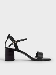 Charles & Keith Ankle Strap Stacked Heels Sandals - Black