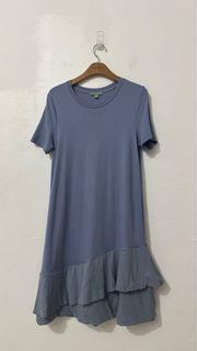 COS Short Sleeve Shift Dress Blue Basic Bubble Pleated Hem T Shirt Casual