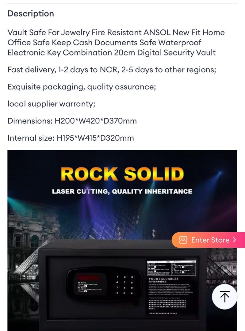Digital Safety Box Locker Fire Proof Code (Category: Safe) located in Taguig. Submitted by thepinkrabbit (Listing ID 1302466256, Image 3). Description: Bought for 5k but didnt really use or installed it..