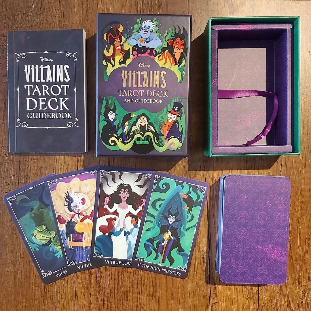 DISNEY VILLAINS TAROT DECK AND GUIDEBOOK (Category: Storybooks) located in Quezon City. Submitted by serena_shop (Listing ID 1302553562, Image 2). Description: DISNEY VILLAINS TAROT DECK AND GUIDEBOOK Disney’s most iconic villains have taken over tarot in this dastardly take on a traditional 78-card deck. Featuring the notorious ne’er-do-wells from classic animated films like 101 Dalmations, The Little Mermaid, Sleeping Beauty, and more, this tar