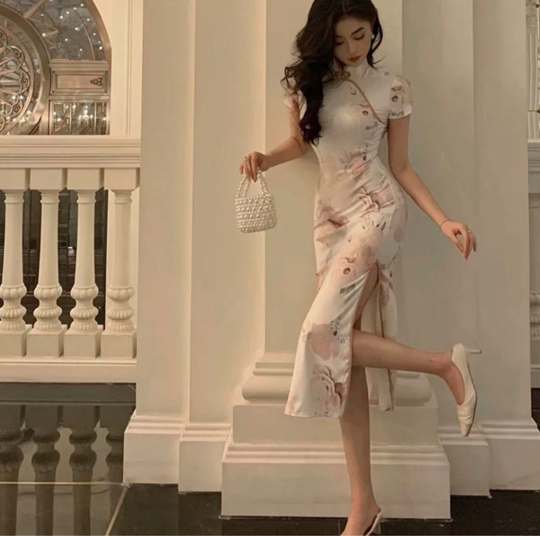 elegant plain dress Modern Hanfu New Chinese Style Dress Black Qipao Cheongsam main image 1