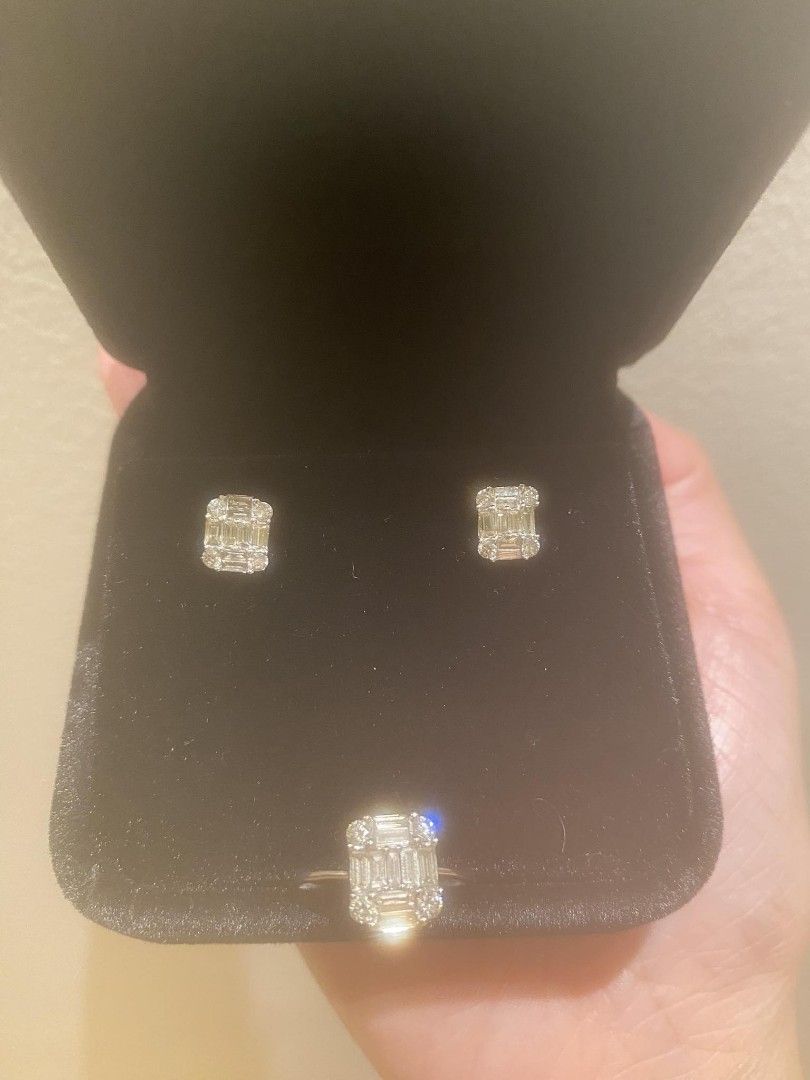 Emerald Illusion Set (Category: Earrings) located in Quezon City. Submitted by dveee (Listing ID 1302507311, Image 3). Description: White Gold Set emerald illusion clear and no visible inclusion 18k size 6 ring- 3 carat facing (looks big) 0.70 total carats earrings - 2 carat facing , 0.70 total carats Good as new personal collection no certificate not from online very nice in person will entertain sure buyers only May check in our clinic at e rod