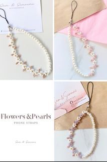 Flowers and pearls phone strap/ phone charm