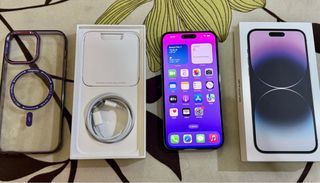 FOR SALE OR SWAP  SLIGHTLY USED iPhone 14 PRO MAX PURPLE 256 GIG  FACTORY UNLOCK,  91 % BH, Swap only with iOS