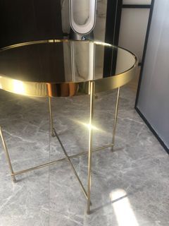 Gold side table w/ dark mirror
