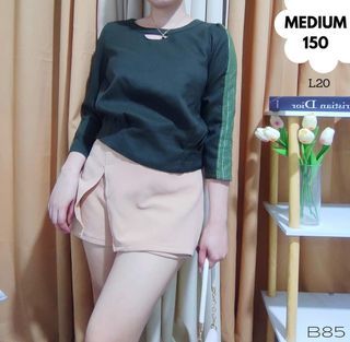 Green roundneck formal casual top longsleeves for  women