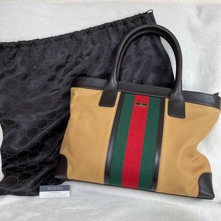 Gucci Sherry Line Brown Canvas Leather Tote Bag