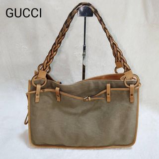 Gucci tote bag knitted leather khaki A4 storage capacity