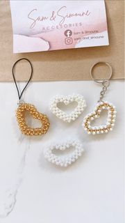 Heart keychains/ phone charms beaded/ handmade
