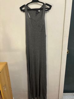 H&M grey long dress w slit