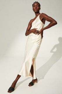 H&M One Shoulder Slip Dress in Cream