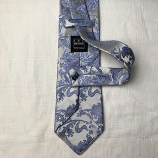 Ike Behar Silver Blue Paisley Necktie