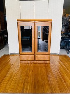 JAPAN SURPLUS FURNITURE DISPLAY CABINET 2GLASS DOORS  2DRAWERS ADJUSTABLE SHELVES FG047   SIZE 31.5L x 16.5W x 43H in inches   (AS-IS ITEM) IN GOOD CONDITION
